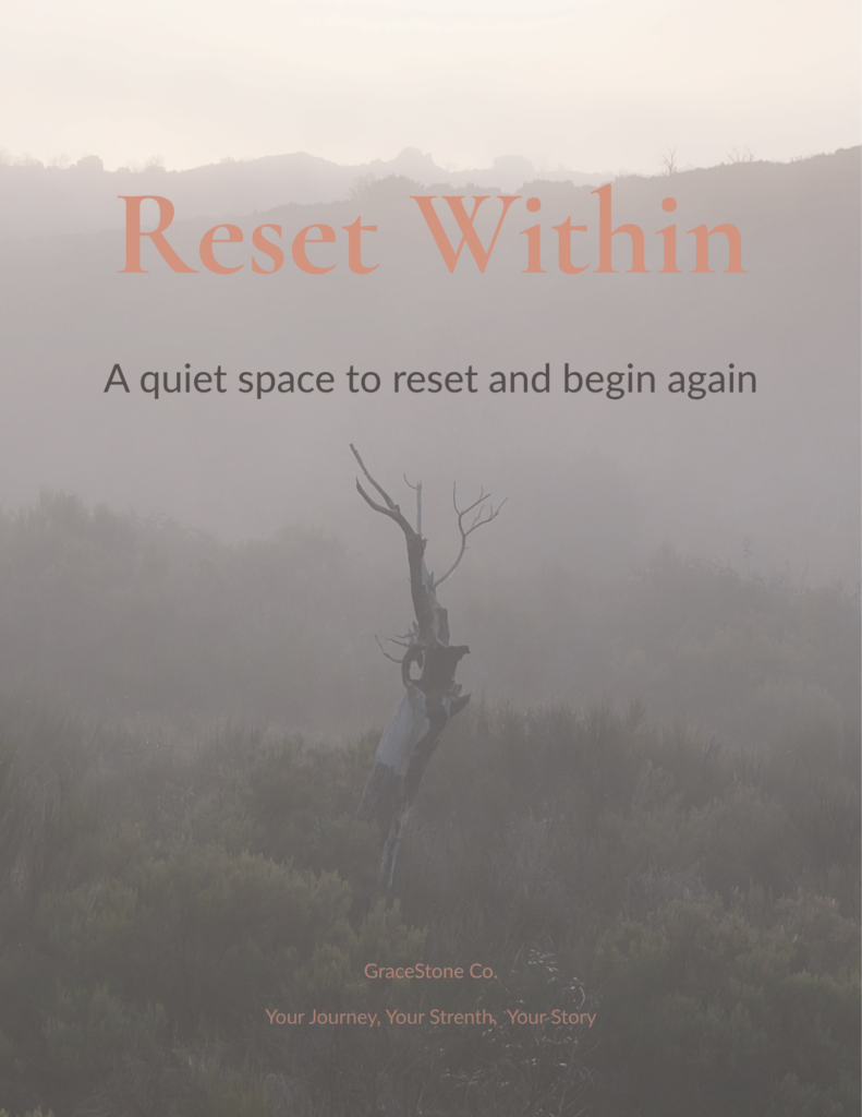 Reset Within reflection resource cover featuring a misty landscape and quiet tree by GraceStone Co.