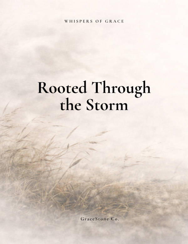 Rooted Through the Storm healing workbook and reflection collection by GraceStone Co featuring soft neutral storm imagery